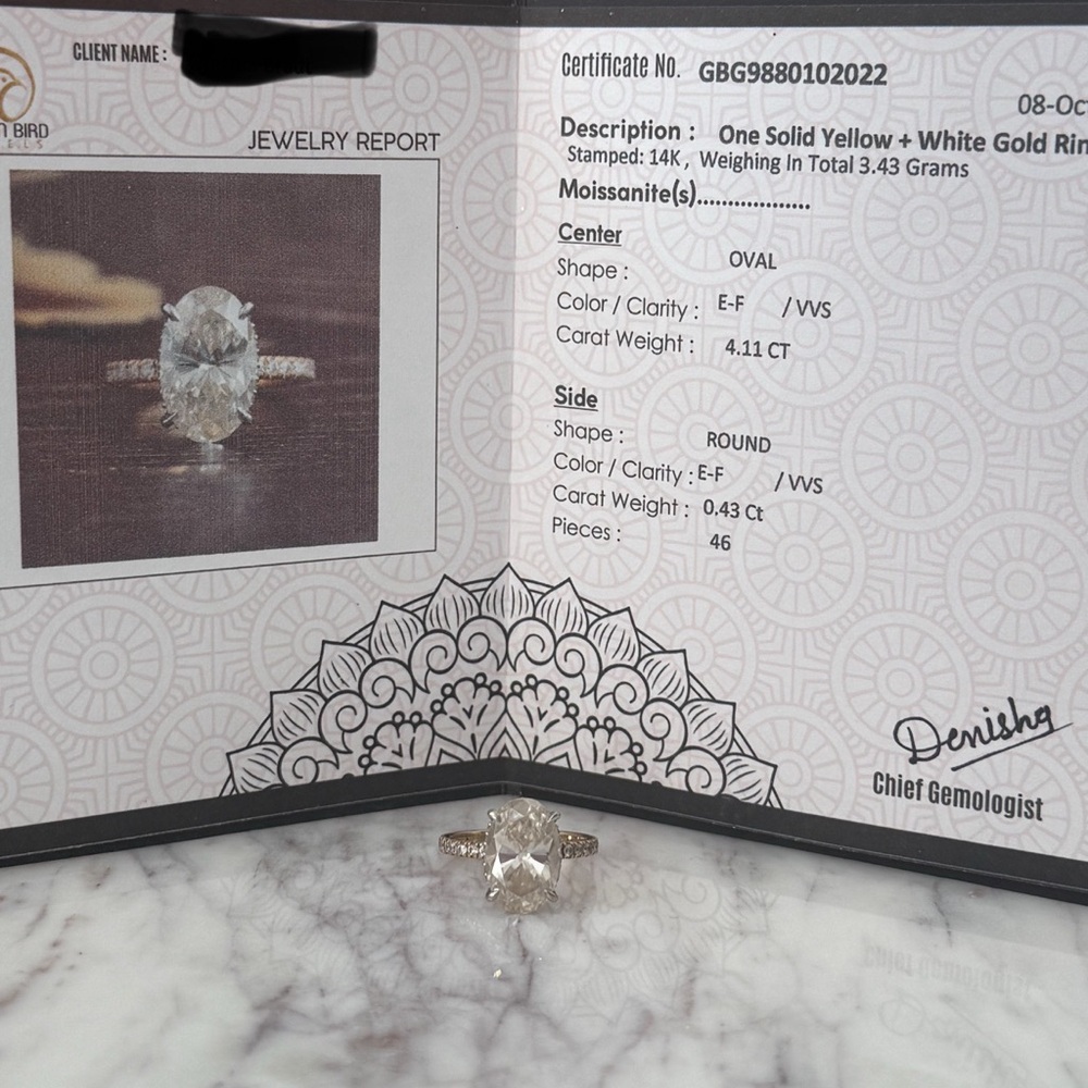 **SOLD**14k oval moissanite ring with halo ring set - Picture 4 of 6
